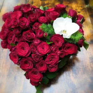 DEUIL Cœur Rose rouge +orchidée
